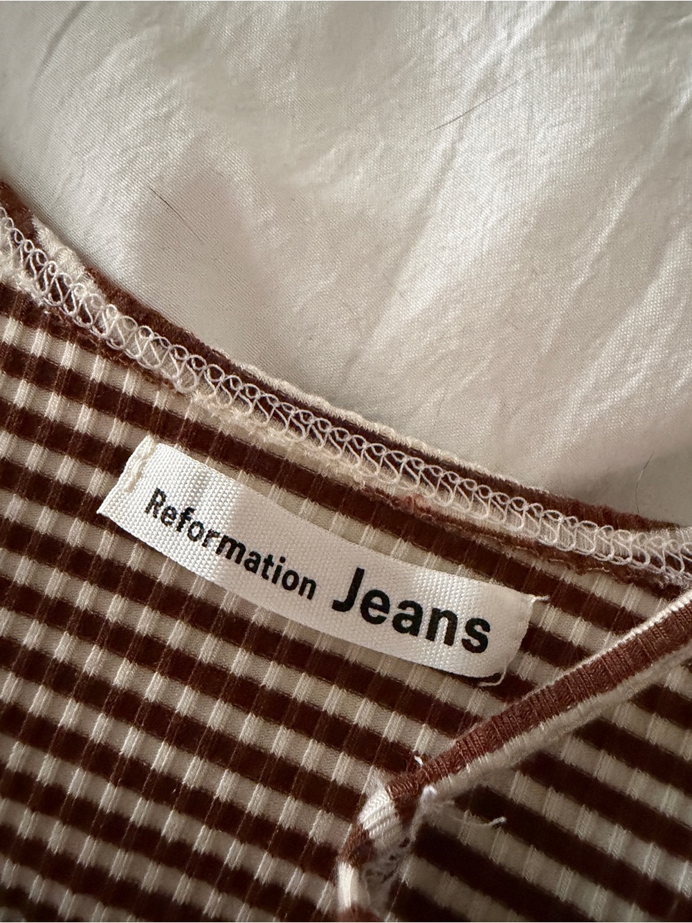 NWOT Reformation Striped Brown & White Ribbed Cami Tank Top Women’s Medium - Picture 4 of 7